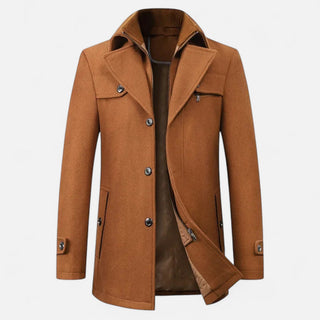 Ancienne Monde | Heren Wollen Trenchcoat met Dubbele Kraag en Rits Lichtbruin