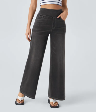 Mel Dames High-Waist Jeans met Wijde Pijpen Carbon Denim