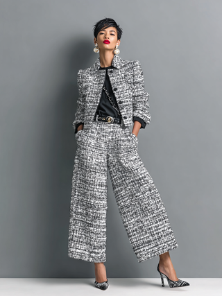 Akira Dames Chique Tweedelige Set met Jas en Broek Grijs