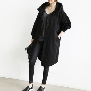 Lange Dames Trenchcoat Met Capuchon In Diverse Kleuren Zwart