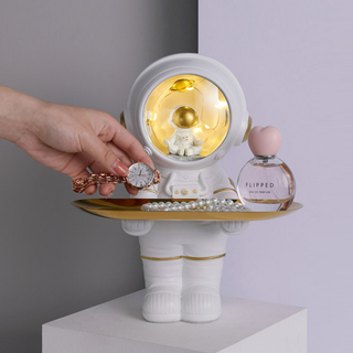 Astronautenlamp met Opbergbak – Ruimtebesparende Decoratie in Wit en Grijs voor Woonkamer en Bureau Wit goud