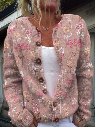 Dames Vest met Bloemenpatroon | Ronde Hals Roze