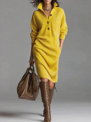Janice | Elegante Trui-Jurk Geel