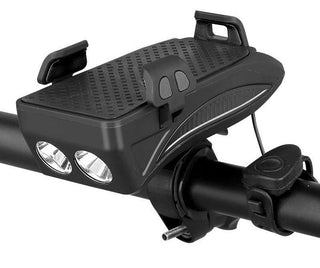 FietsPro 4-in-1 Telefoonhouder, Powerbank, Verlichting & Claxon Zwart