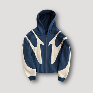 Peter Heren Hoodie met Vlammenprint en Rits Blauw