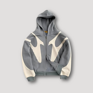 Peter Heren Hoodie met Vlammenprint en Rits Grijs