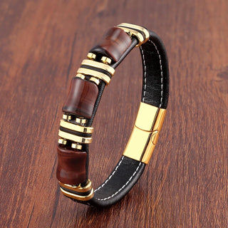 Tijgeroog Natuursteen Lederarmband Goud Rood Tijgeroog