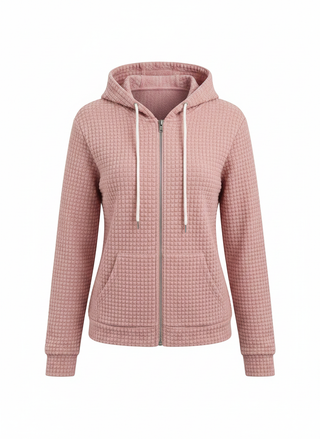 Elin | Wafeltextuur Zip Jas met Capuchon