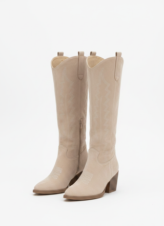 Liz | Dames Beige Cowboylaarzen, Hoge Western Leren Laarzen