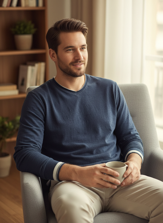 Bram | Heren V-Hals Sweatshirt, Lange Mouw Zachte Katoenen Pullover