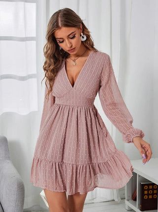 Vrouwen Effen Kleur Clip Polka Dot Chiffon Fit En Flare Jurk