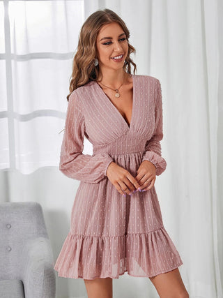 Vrouwen Effen Kleur Clip Polka Dot Chiffon Fit En Flare Jurk