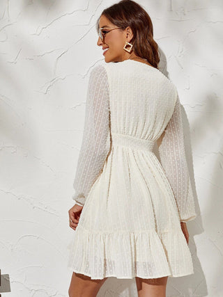 Vrouwen Effen Kleur Clip Polka Dot Chiffon Fit En Flare Jurk