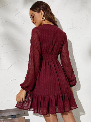 Vrouwen Effen Kleur Clip Polka Dot Chiffon Fit En Flare Jurk