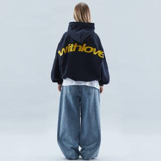 Oversized Hoodie met 'With Love' Print Zwart Marineblauw