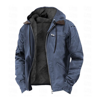Winterse Vintage Jas met Knopen, Warm Materiaal, Hoge Kraag, Meerdere Zakken - Ideaal voor Heren Blauw