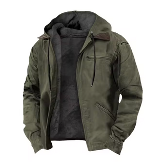 Winterse Vintage Jas met Knopen, Warm Materiaal, Hoge Kraag, Meerdere Zakken - Ideaal voor Heren Groen