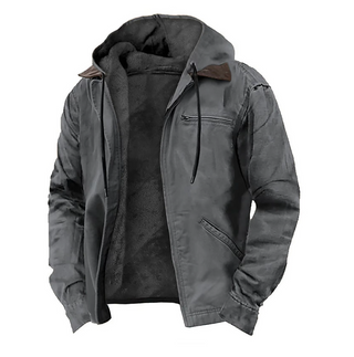 Winterse Vintage Jas met Knopen, Warm Materiaal, Hoge Kraag, Meerdere Zakken - Ideaal voor Heren Grijs
