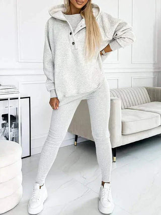 Romy Dames Driedelige Casual Set met Hoodie en Legging Lichtgrijs