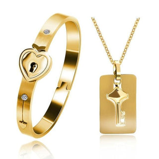 MEELANO "Du er nøglen til mit hjerte" armbånd + halskæde sæt - rav Guld