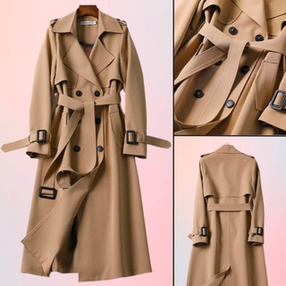 Lange Dames Jas Elegante Dubbele Knoopsluiting Met Knopen