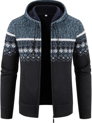 Hans Heren Winterjas met Capuchon en Rits Blauw-zwart