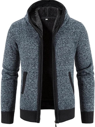 Hans Heren Winterjas met Capuchon en Rits Effen Blauw