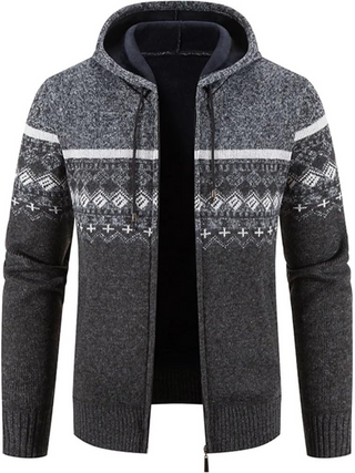 Hans Heren Winterjas met Capuchon en Rits Wit-grijs