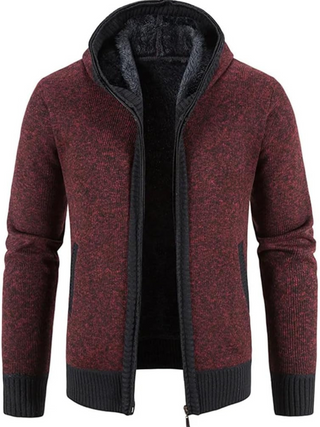 Hans Heren Winterjas met Capuchon en Rits Donkerrood