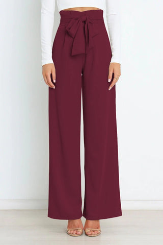Chantal Dames Wijde Broek met Bindceintuur Wijnrood