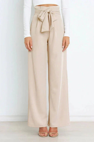 Chantal Dames Wijde Broek met Bindceintuur Beige