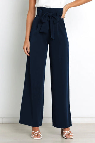 Chantal Dames Wijde Broek met Bindceintuur Marineblauw