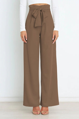 Chantal Dames Wijde Broek met Bindceintuur Bruin
