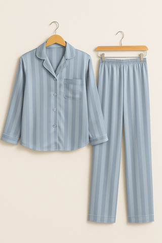 Christabel Gestreepte Pyjama Set Lichtblauw
