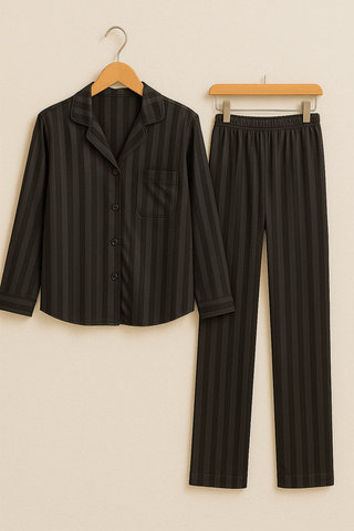Christabel Gestreepte Pyjama Set Zwart