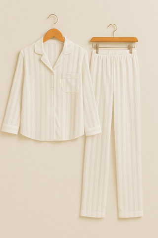 Christabel Gestreepte Pyjama Set Wit