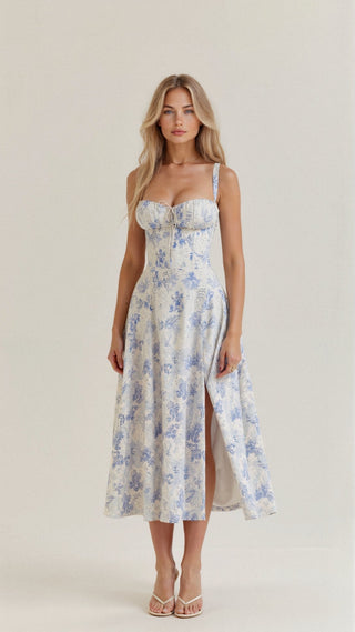 Margaret Dames Corset Midi-jurk Blauw
