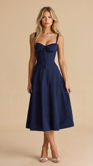 Margaret Dames Corset Midi-jurk Marineblauw