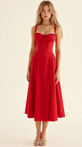Margaret Dames Corset Midi-jurk Rood