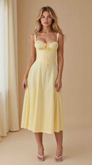 Margaret Dames Corset Midi-jurk Lichtgeel