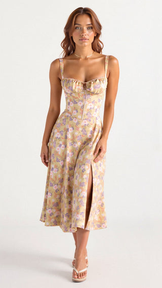 Margaret Dames Corset Midi-jurk Geel