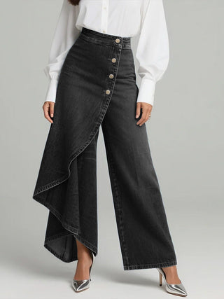Dames High-Waist Baggy Jeans met Wijde Pijpen Zwart