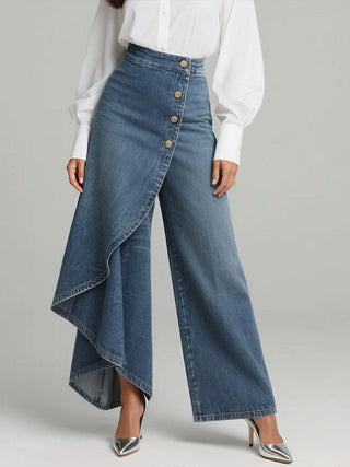 Dames High-Waist Baggy Jeans met Wijde Pijpen Blauw