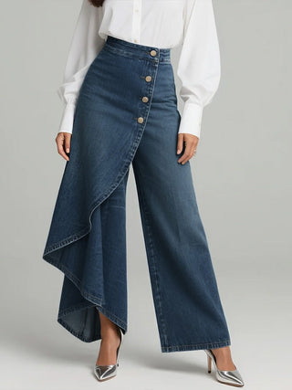 Dames High-Waist Baggy Jeans met Wijde Pijpen Marineblauw