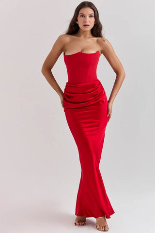 Moni Dames Maxi-jurk met Korsetdetail Rood