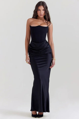 Moni Dames Maxi-jurk met Korsetdetail Zwart