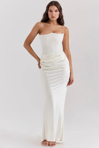 Moni Dames Maxi-jurk met Korsetdetail Wit
