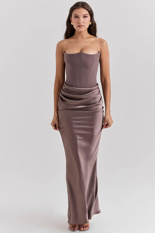 Moni Dames Maxi-jurk met Korsetdetail Rookgrijs