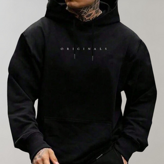 Heren Hoodie Losse Comfortabele Pasvorm Katoenmix Zwart