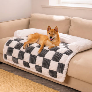 Cozy Plaid Patchwork Pet Mat Furniture Protector Couch Cover Black-Pro